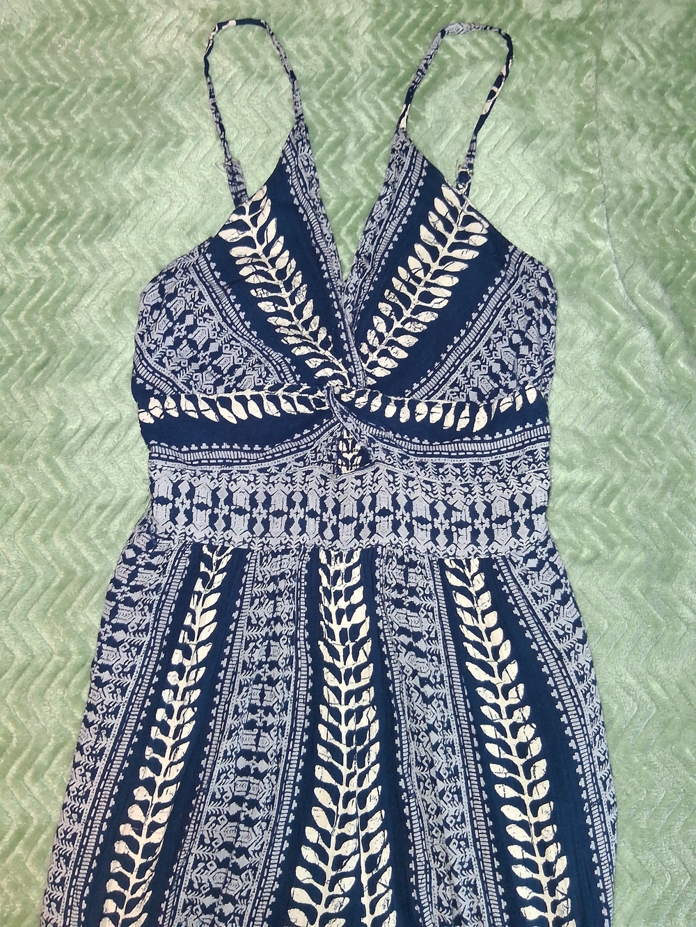 Women's Navy and Cream Patterned Jumpsuit